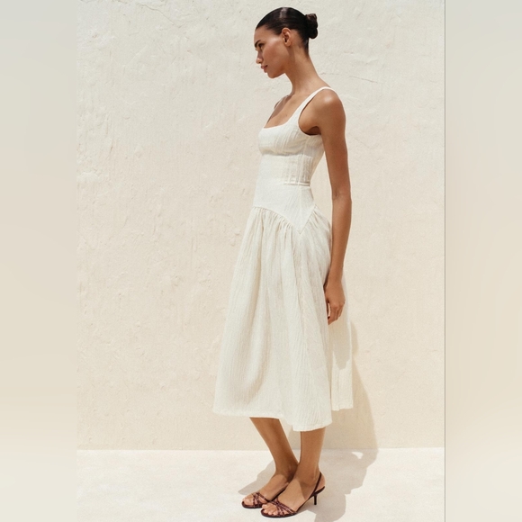 Zara Dresses & Skirts - NWT Zara Women's Ivory Textured Strappy Dress Drop Waist Midi Dress Size Medium